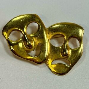 Vintage Comedy Tragedy Drama Theatre gold Tone brooch pin face mask Mardi Gras